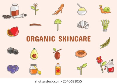 Organic Skincare Lineal Color Vector Illustration Icon Sticker Set Design Materials