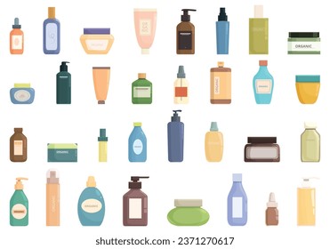 Organic skincare products icons set cartoon vector. Cosmetic beauty. Nature fresh