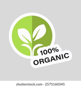 Organic slogan on ecology sticker in flat design. Vector illustration isolated.
