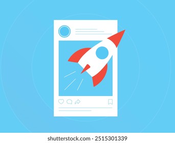 Organic Social Media growth concept. Boost social media sales with SMM digital strategy. Increase views, subscriptions and likes organically. Social media growth on blue background vector illustration