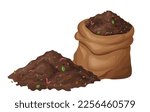 Organic soil heap for compost, garden recycling natural garbage. Earth worms and biodegradable trash. Vector illustration.
