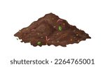 Organic soil heap for compost, garden recycling natural garbage. Earth worms and biodegradable trash. Vector illustration