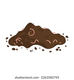 organic soil heap for compost, garden recycling natural garbage, vector illustration of earth worms, flat design