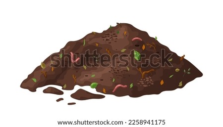 Organic soil heap for compost, garden recycling natural garbage. Earth worms and biodegradable trash. Vector illustration.