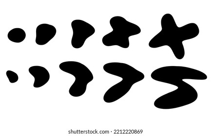 Organic spot. Organic abstract random irregular shapes, stone or black blobs. Abstract pebble nature silhouettes, blotch and inkblot. Simple liquid splodge elements water forms. Vector minimal bubble.