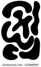 Organic spots. Irregular abstract shapes, stone or black blobs. Abstract organic random pebble silhouettes, blotch and inkblot. Simple liquid splodge elements water forms. Stock vector minimal bubble.