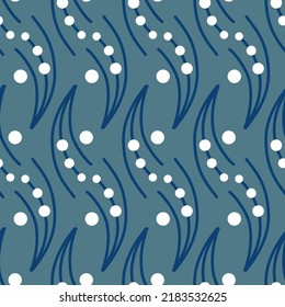 Organic sprig herb round berry blue gray seamless pattern vector abstract