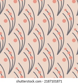 Organic sprig herb round berry pink seamless pattern vector illustration abstract