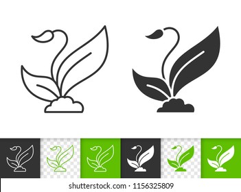 Organic sprout black linear and silhouette icons. Thin line sign of grass. Bio seeds outline pictogram isolated on white, color, transparent background. Vector Icon shape. Sprout simple symbol closeup