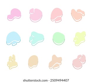 Organic stains, figures, liquid elements. Set of colorful graphic elements for designs. Vector illustration.