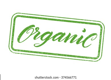 Organic stamp with hand drawn lettering isolated on white. Layered vector illustration, can be placed on any background you like. Label, badge template.