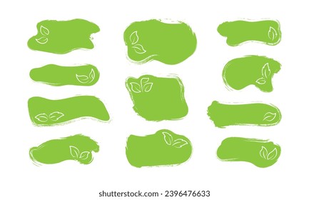 Sello orgánico, etiqueta vegana con hoja, etiqueta verde de alimento fresco, etiqueta bio, icono del vector de producto natural. Banner saludable, conjunto de insignias ecológicas. Ilustración de Grunge