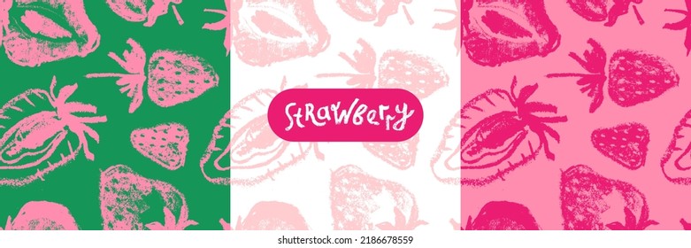 Patrón de fresas orgánicas sin soldadura, ilustraciones vectoriales de fresa, baya dibujada a mano para banner vegano, jugo, diseño de etiquetas de mermelada. Fondo de bayas maduras para el embalaje de alimentos para bebés. Fondo de fresa