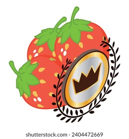 Organic strawberry icon isometric vector. Fresh ripe strawberry and crown sign. Quality concept, food, organic product