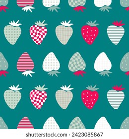 Organic strawberry textured seamless pattern. Hand drawn print for fabric, paper, textile. Geometric groovy vector illustration.
