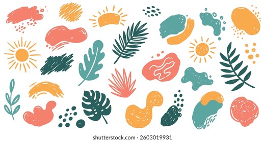 Organic summer minimal abstract shapes set. hand drawn collection with various wavy organic geometric elements. vector illustration