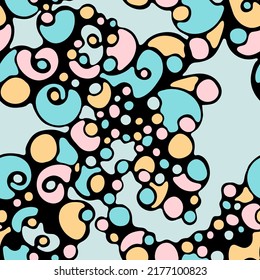 Organic summer seamless pattern doodle texture background design. Bob element curve shapes print. Vintage doodle drawing fun design. Cartoon sketch seamless pattern. Geometric texture.