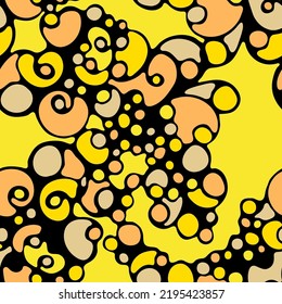 Organic summer seamless pattern doodle texture background design. Querl element twiddle shapes print. Hipster freehand drawing fun design. Cartoon vibrant seamless pattern. Geometric texture.