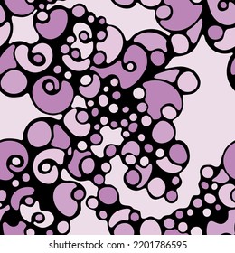Organic summer seamless pattern doodle texture background design. Swirl element bubble shapes print. Trendy freehand drawing fun design. Cartoon vibrant seamless pattern. Floral texture.