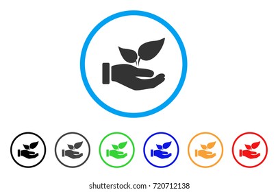 Organic Supplement Hand rounded icon. Style is a flat organic supplement hand grey symbol inside light blue circle with black, gray, green, blue, red, orange color versions.