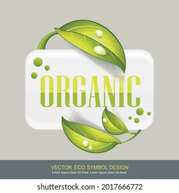 Organic symbol with green leaves, vector icon.