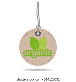 Organic tag with string, paper label, vector design