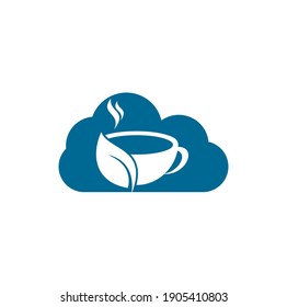 Organic tea cloud vector logo design. Leaf mug for natural drink logo template.