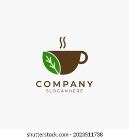 organic tea and coffee cup logo icon with leaf illustration perfect for coffee shop and restaurant