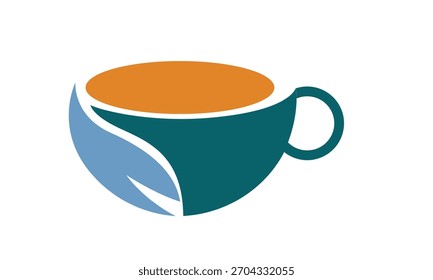 Organic tea cup logo with leaf element natural herbal drink icon eco friendly cafe brand design