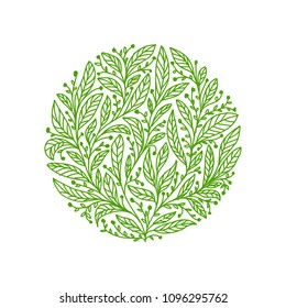 Organic Tea Leaves Logo Design Iluustration, Tea Leaves Logo Design, Circular Organic Tea Leaves Logo Design Illustration Isolated On White Background