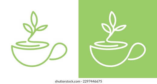 organic tea logo design, tea cup and leaf design icon vector illustration