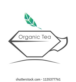 Organic Tea Logo made of cup that has shape of a diamond and stylised leaf of tea on top. Vector. EPS 10.