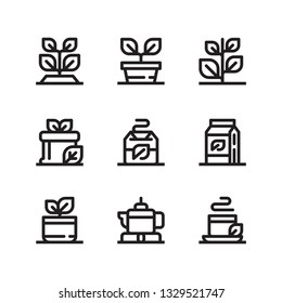 Organic Tea Tree Icon Set Vector in Outline Style
