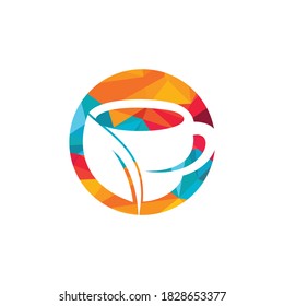 Organic tea vector logo design. Leaf mug for natural drink logo template.