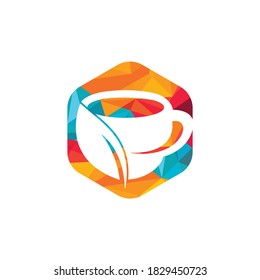 Organic tea vector logo design. Leaf mug for natural drink logo template.	