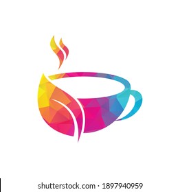 Organic tea vector logo design. Leaf mug for natural drink logo template.