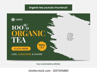 Organic tea video thumbnail and web banner design template. Tea company video thumbnail design