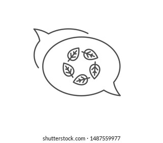 Organic tested line icon. Chat bubble design. Bio cosmetics sign. Fair trade symbol. Outline concept. Thin line organic tested icon. Vector