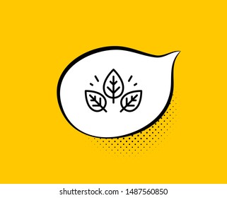 Organic tested line icon. Comic speech bubble. Bio cosmetics sign. Fair trade symbol. Yellow background with chat bubble. Organic tested icon. Colorful banner. Vector