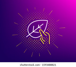 Organic tested line icon. Halftone pattern. Bio cosmetics sign. Paraben symbol. Gradient background. Organic tested line icon. Yellow halftone pattern. Vector