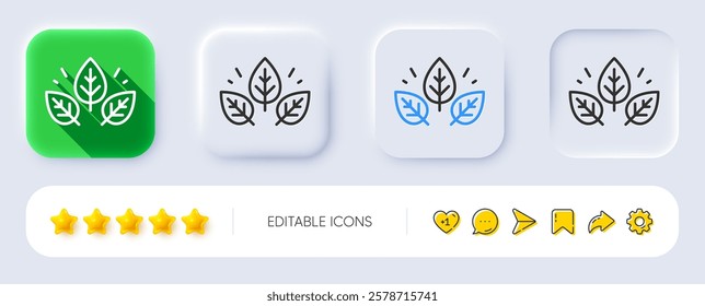 Organic tested line icon. Neumorphic, Flat shadow, 3d buttons. Bio cosmetics sign. Fair trade symbol. Line organic tested icon. Social media icons. Vector