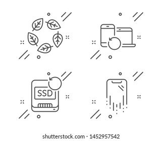 Organic tested, Recovery ssd and Recovery devices line icons set. Bio ingredients, Backup info, Backup data. Phone repair. Business set. Line organic tested outline icon. Vector