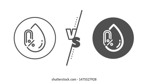 Organic tested sign. Versus concept. No alcohol line icon. Water drop symbol. Line vs classic no alcohol icon. Vector