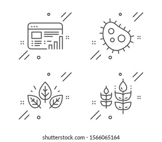 Organic tested, Web report and Bacteria line icons set. Gluten free sign. Bio ingredients, Graph chart, Antibacterial. Science set. Line organic tested outline icon. Vector