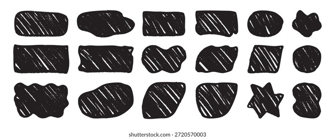 Cajas de texto orgánicas conjunto de relleno negro colección doodle dibujado a mano icono. Símbolo de Clipart de forma ondulada de dibujo de contorno. Ilustración vectorial