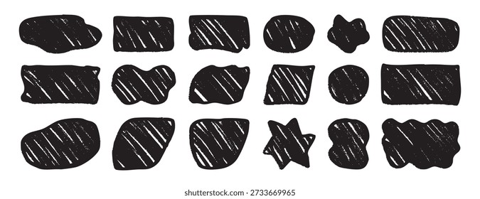 Cajas de texto orgánico negro relleno conjunto colección doodle dibujado a mano icono. Símbolo de Clipart de forma ondulada de dibujo de contorno. Ilustración vectorial