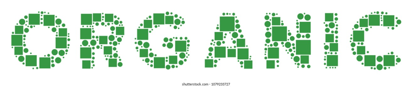 Organic Text mosaic icon of rectangles and circle particles in different sizes. Vector items are organized into organic text illustration design concept.