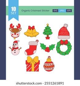 Organic Textured Christmas Stickers Illustration