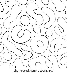 Organic thin irregular shapes seamless pattern. Hand drawn abstract vector ornament with doodle lines and outlined blots. Biological grunge squiggle ornament. Hand drawn various organic shapes. 