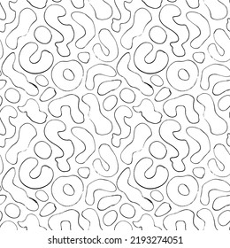 Organic thin irregular shapes seamless pattern. Hand drawn abstract vector ornament with doodle lines and outlined blots. Biological grunge squiggle ornament. Hand drawn various organic shapes. 